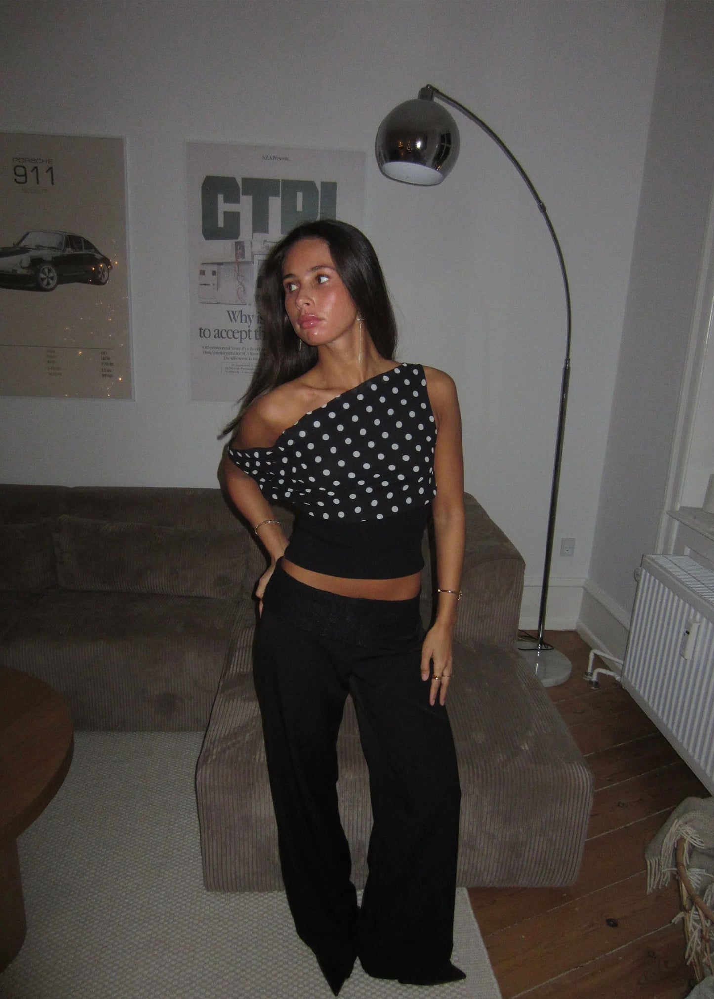 Polka Dot One Shoulder Top