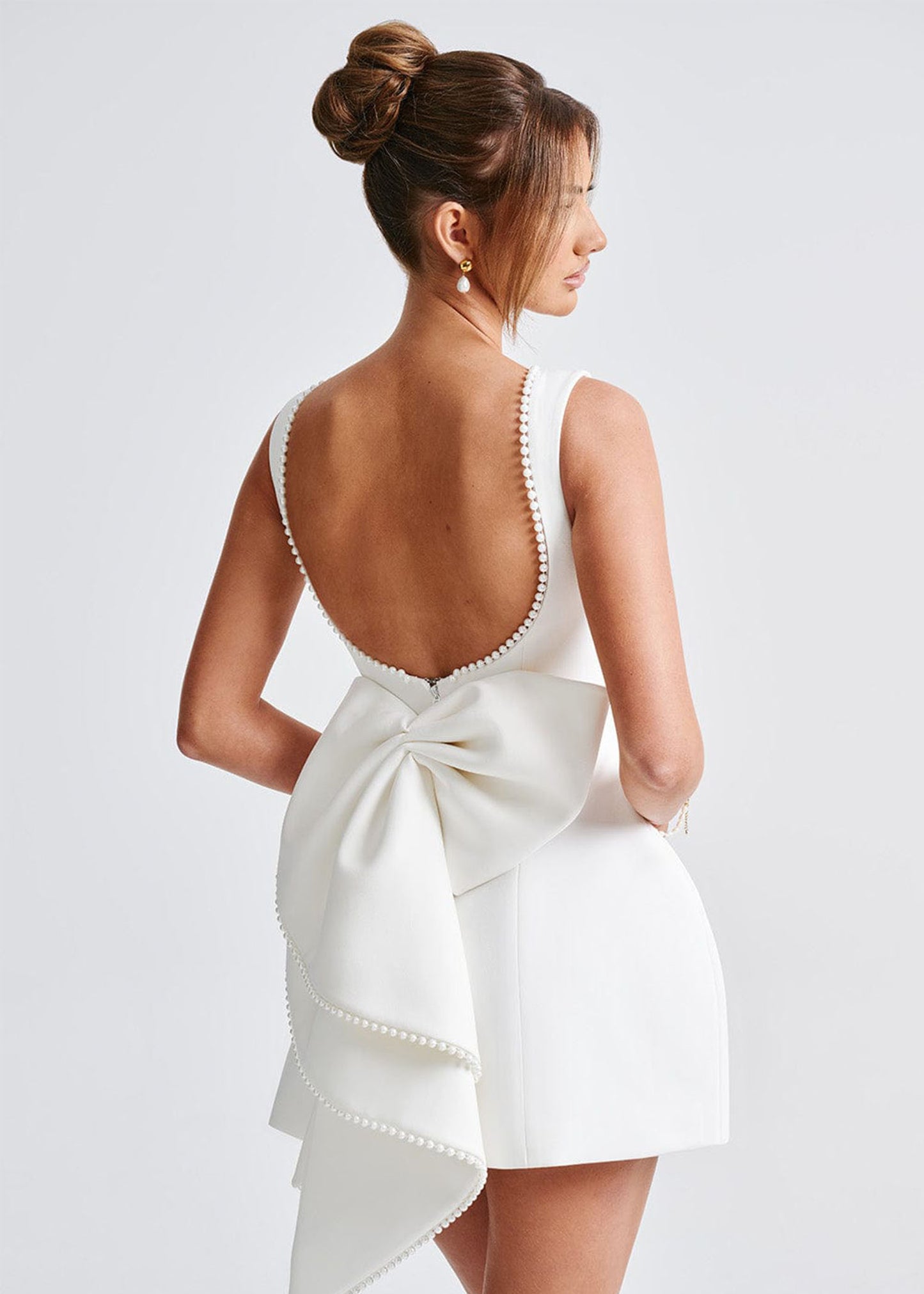 Lana Pearl Bow Backless Mini Dress