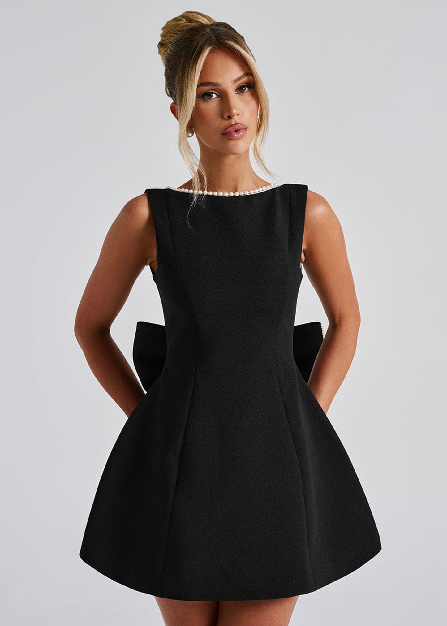 Lana Pearl Bow Backless Mini Dress