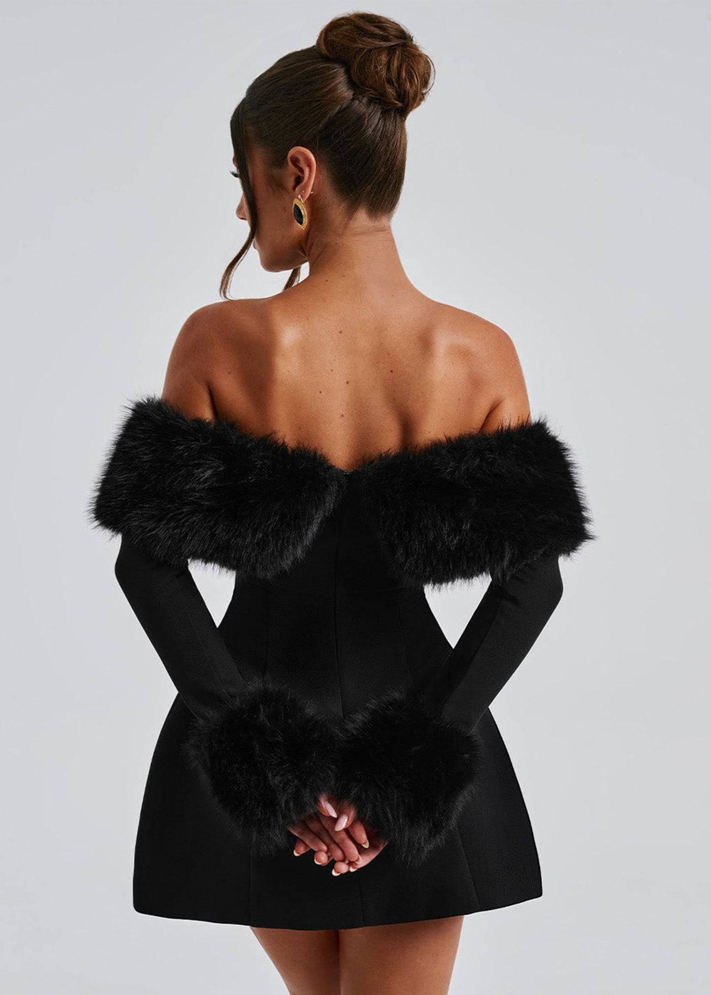 Feathered Off-Shoulder Mini Dress