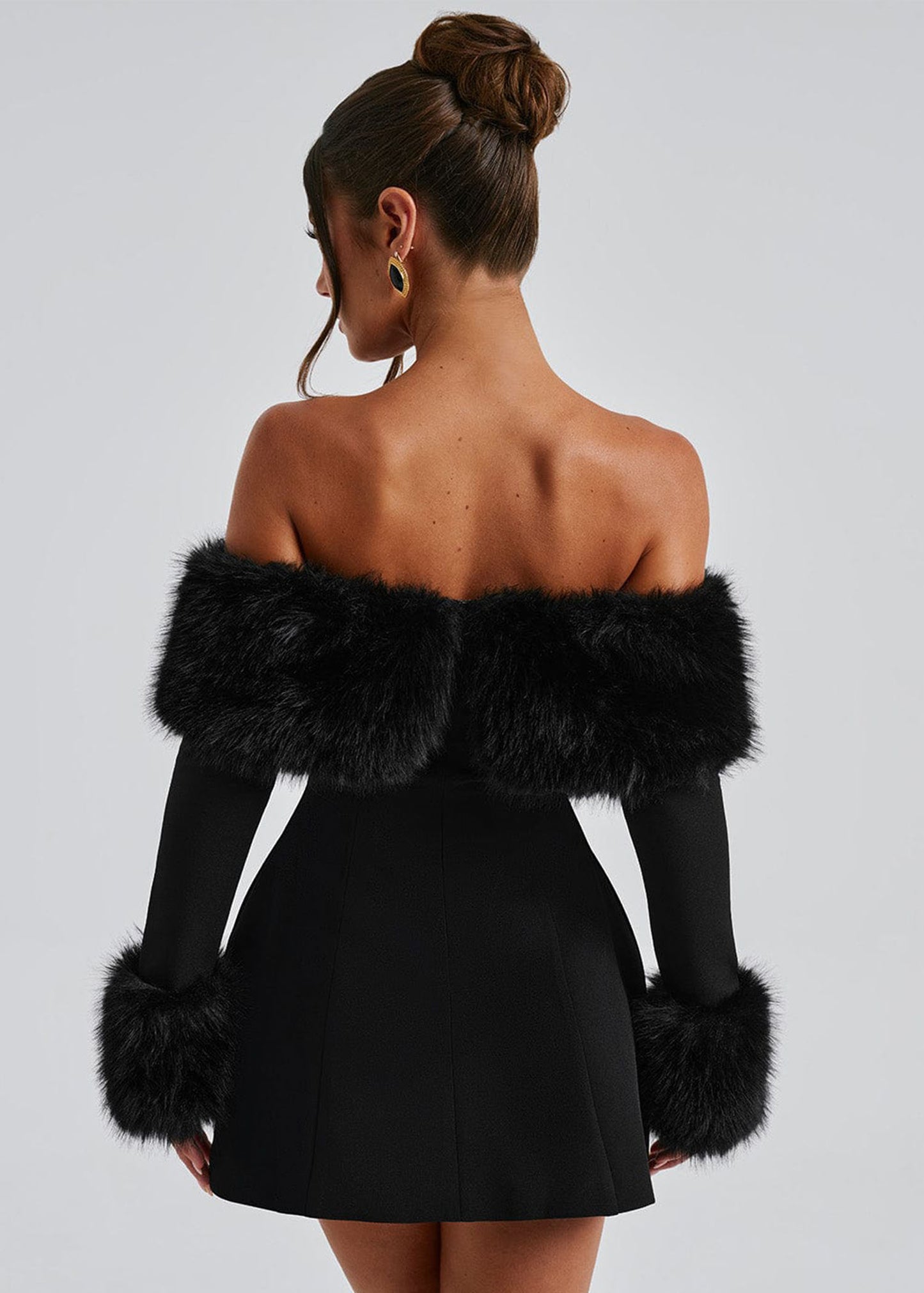 Feathered Off-Shoulder Mini Dress