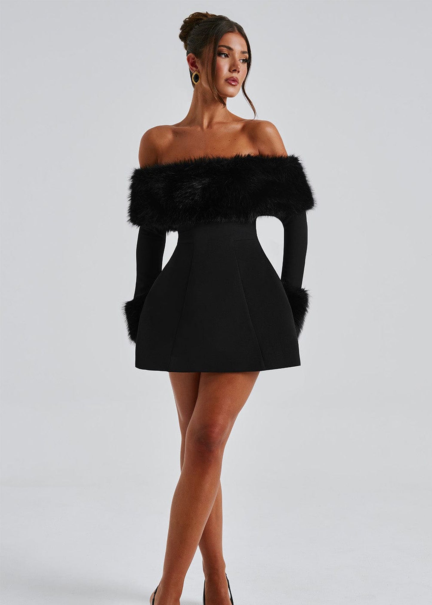 Feathered Off-Shoulder Mini Dress