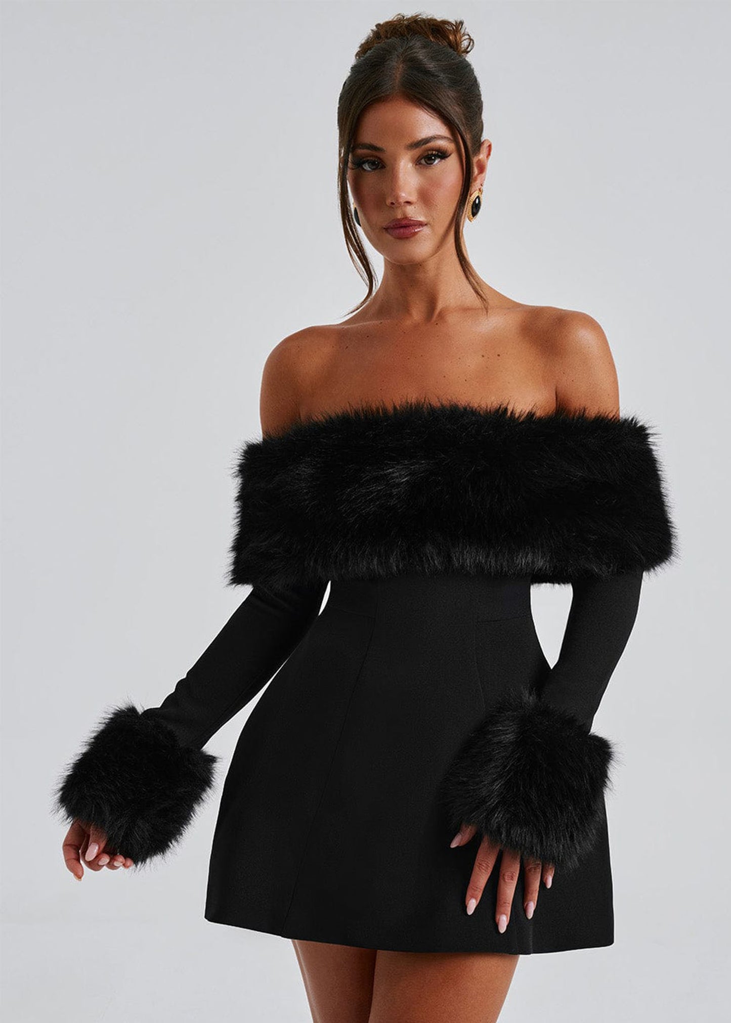 Feathered Off-Shoulder Mini Dress
