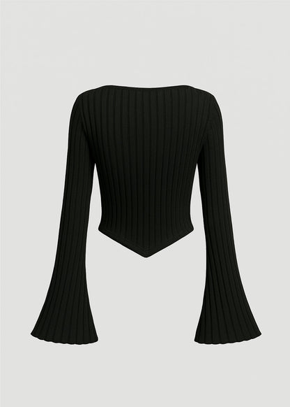 Alina – Flare Rib Top Black