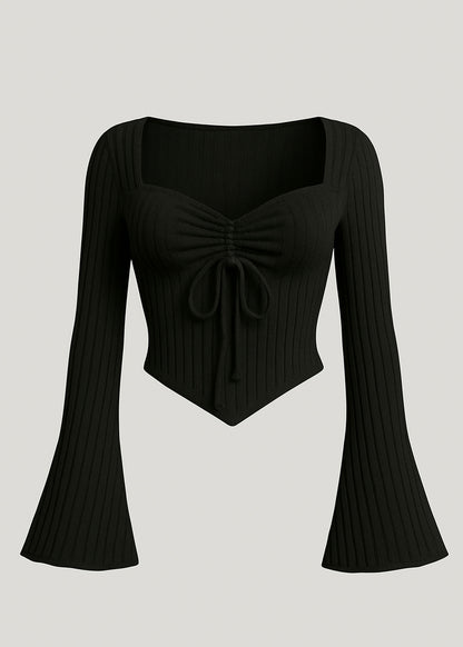 Alina – Flare Rib Top Black