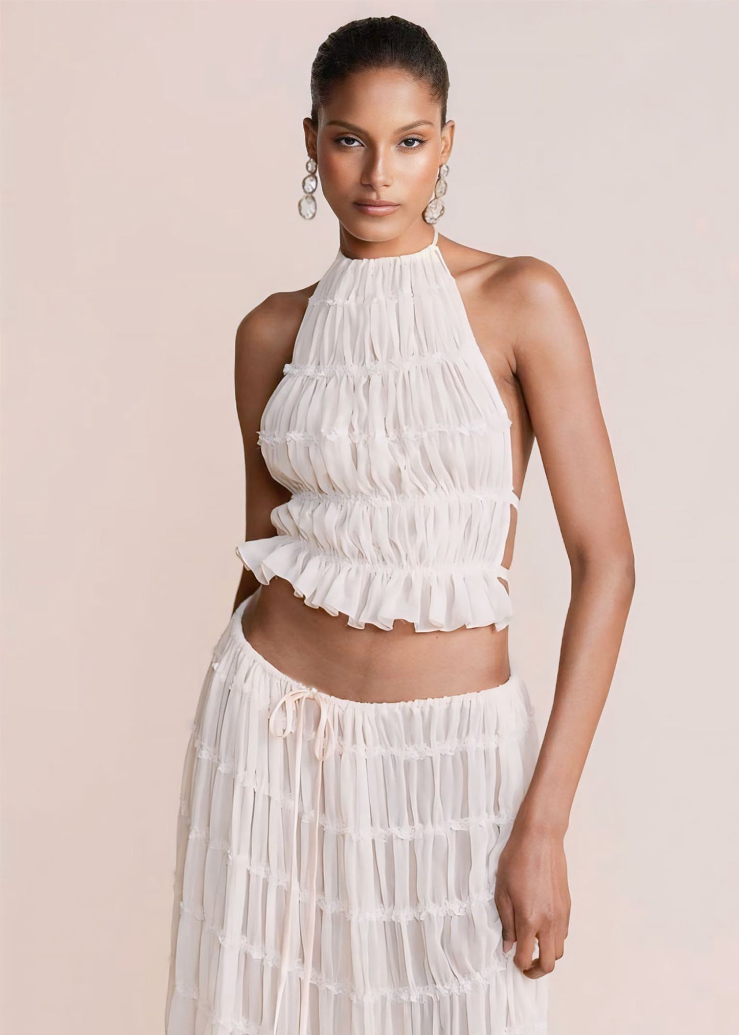 Backless Halter Neck Two-Piece Set