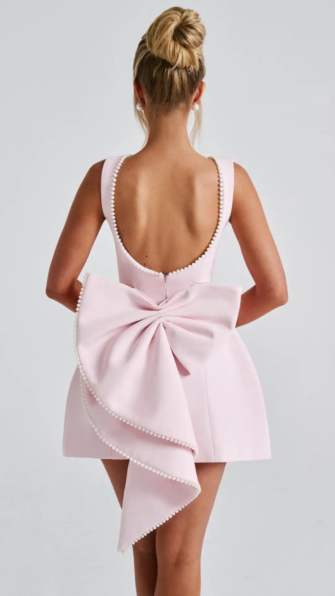 Lana Pearl Bow Backless Mini Dress