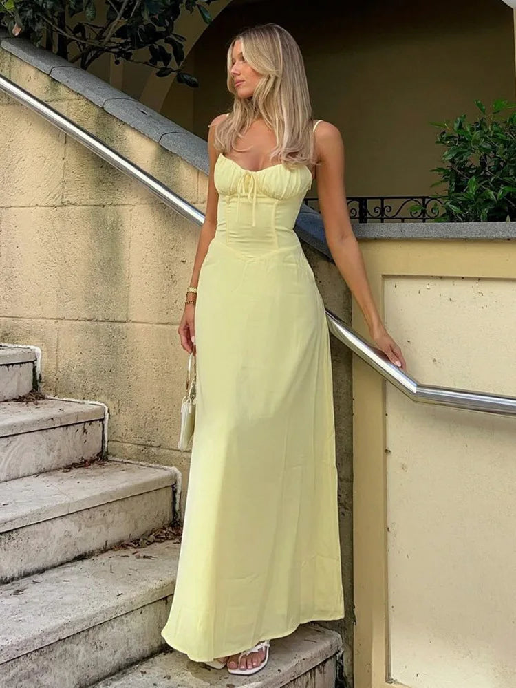 Corset Milkmaid Yellow Maxi Dress