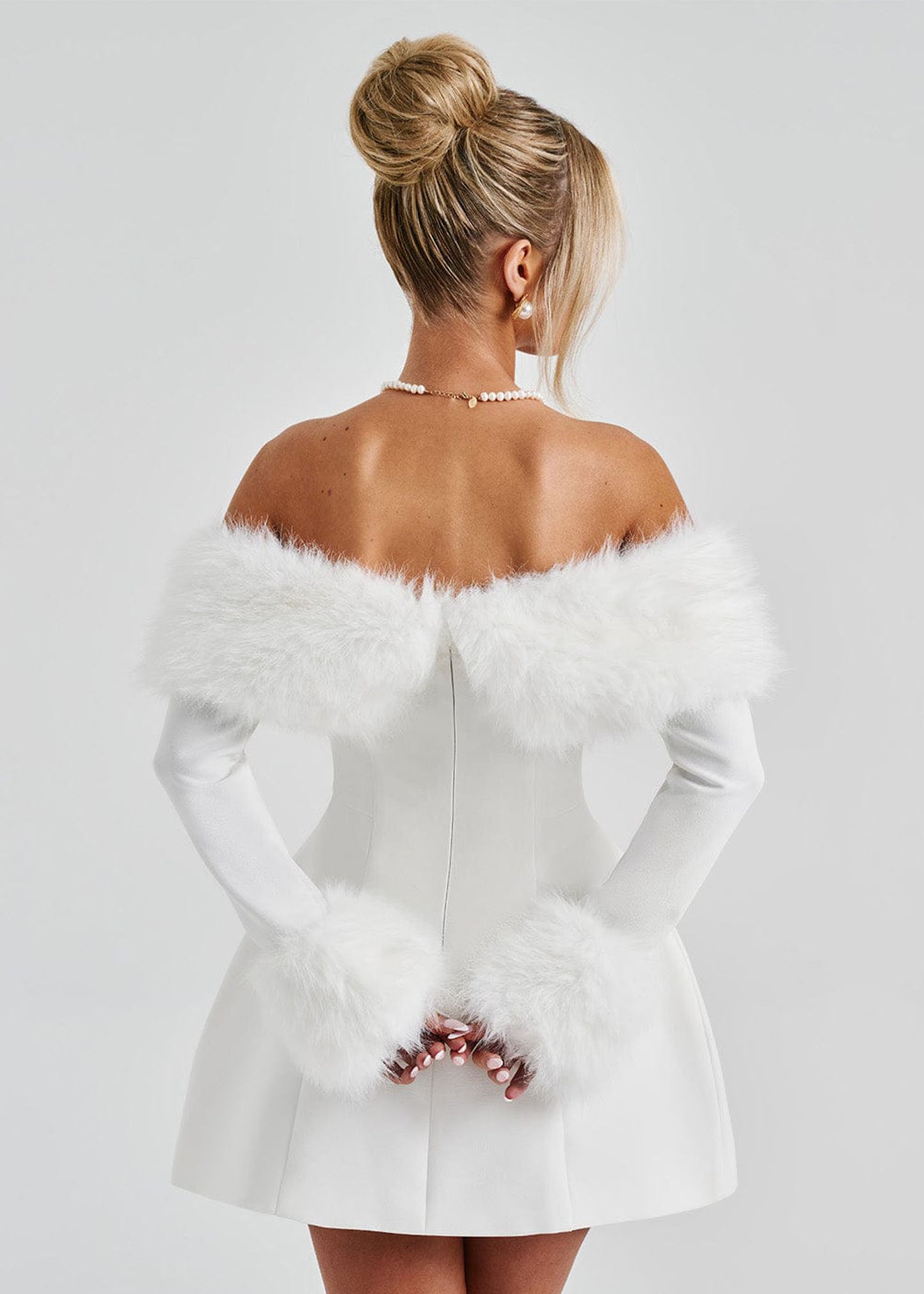 Feathered Off-Shoulder Mini Dress