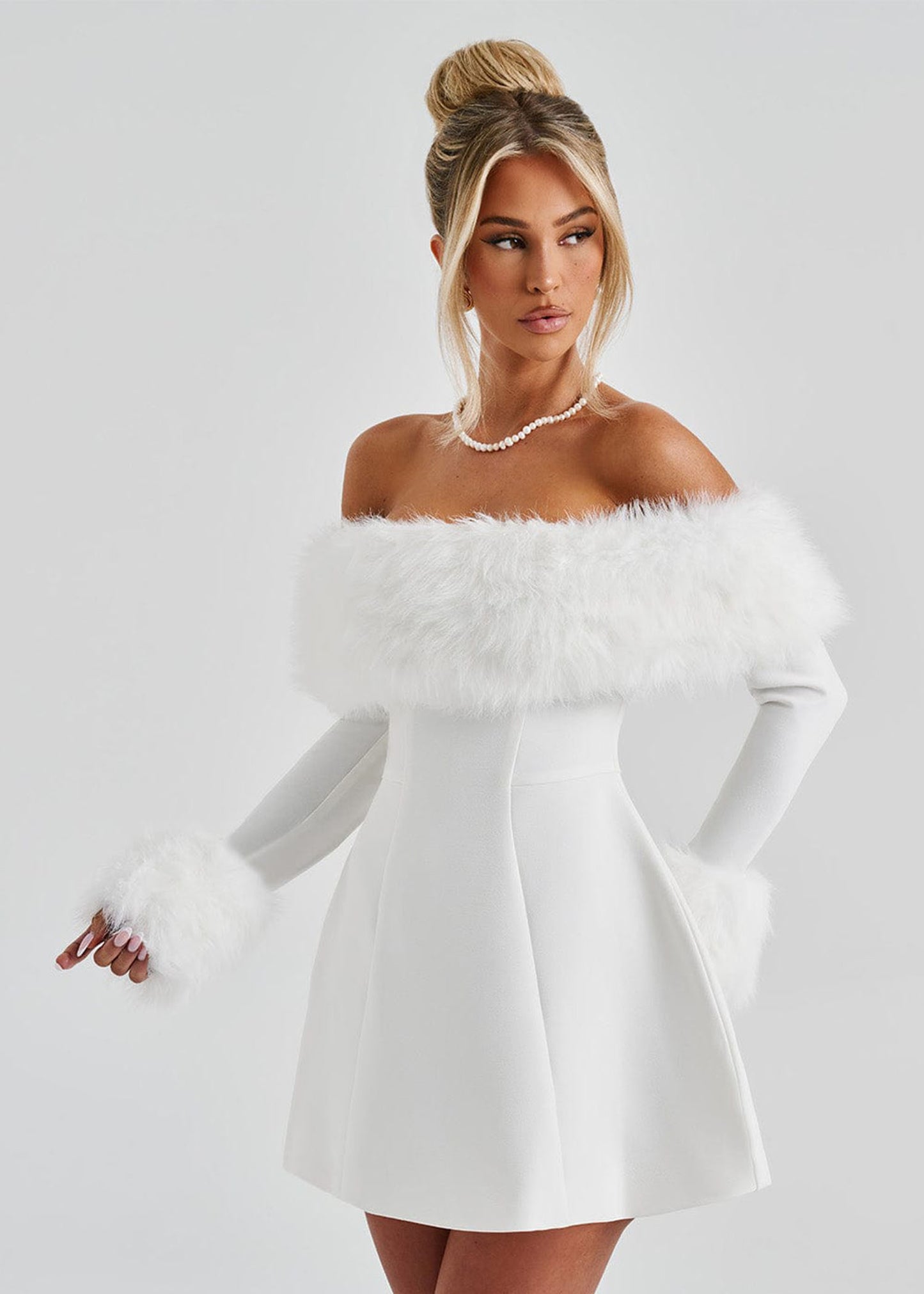 Feathered Off-Shoulder Mini Dress