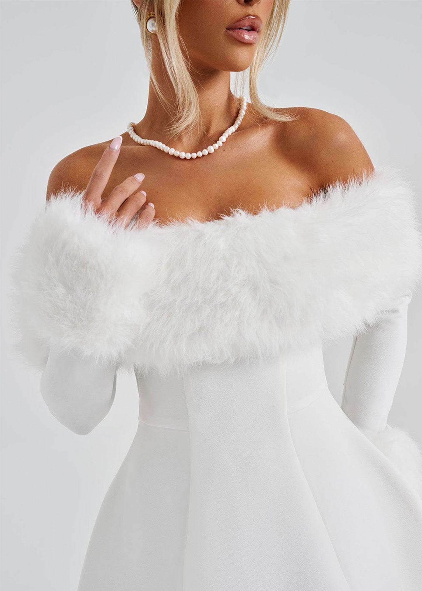 Feathered Off-Shoulder Mini Dress