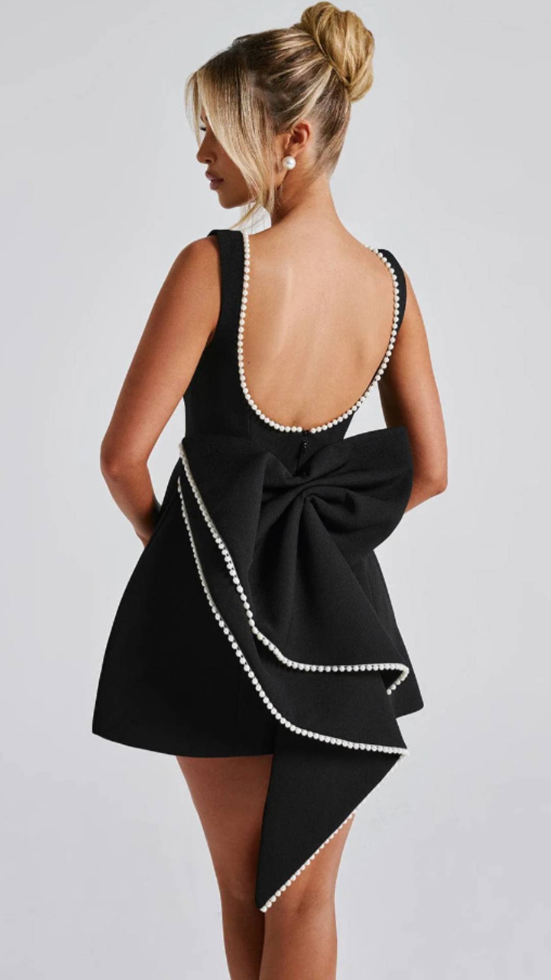 Lana Pearl Bow Backless Mini Dress