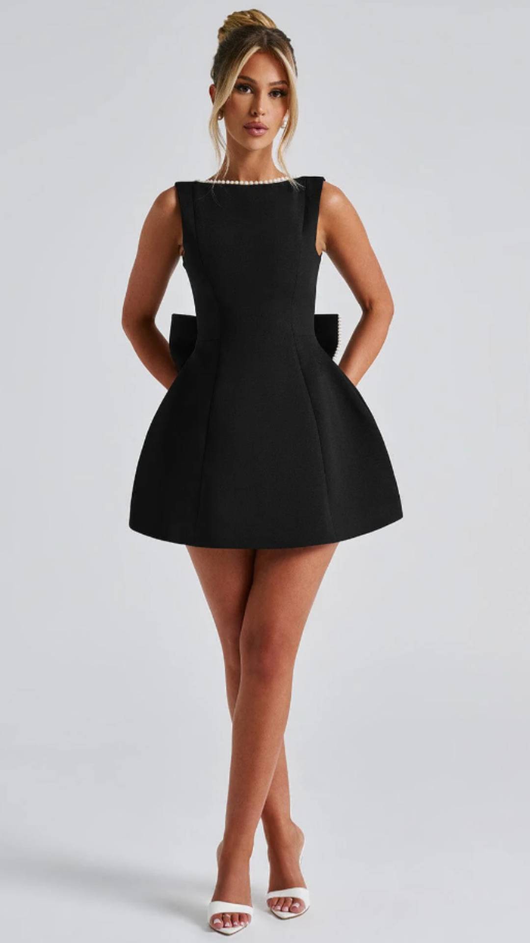 Lana Pearl Bow Backless Mini Dress