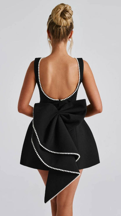 Lana Pearl Bow Backless Mini Dress